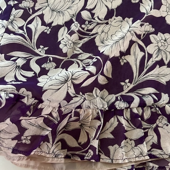 Zara Womens Sz M Purple And Tan Floral Chiffon Ruffle Mini Dress Long Sleeves - Picture 11 of 14